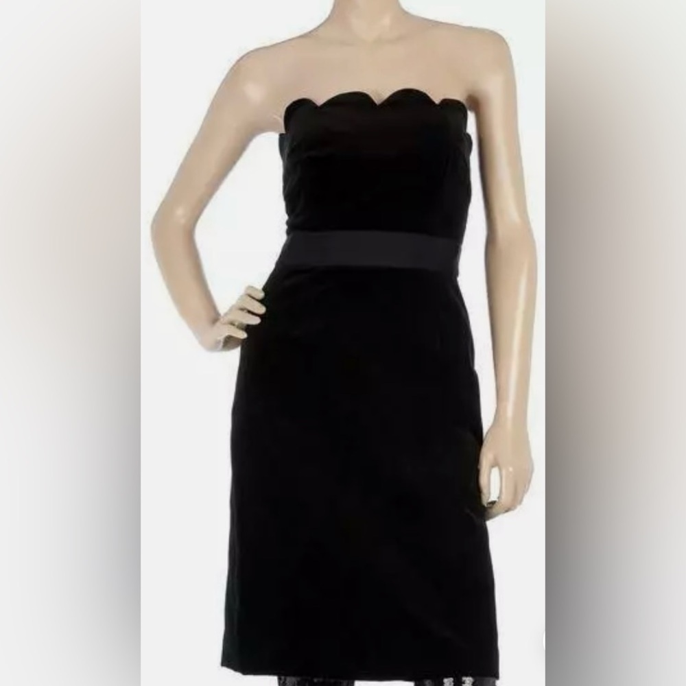 MILLY OF NEW YORK Scalloped Neck Velvet Black Strapless Dress